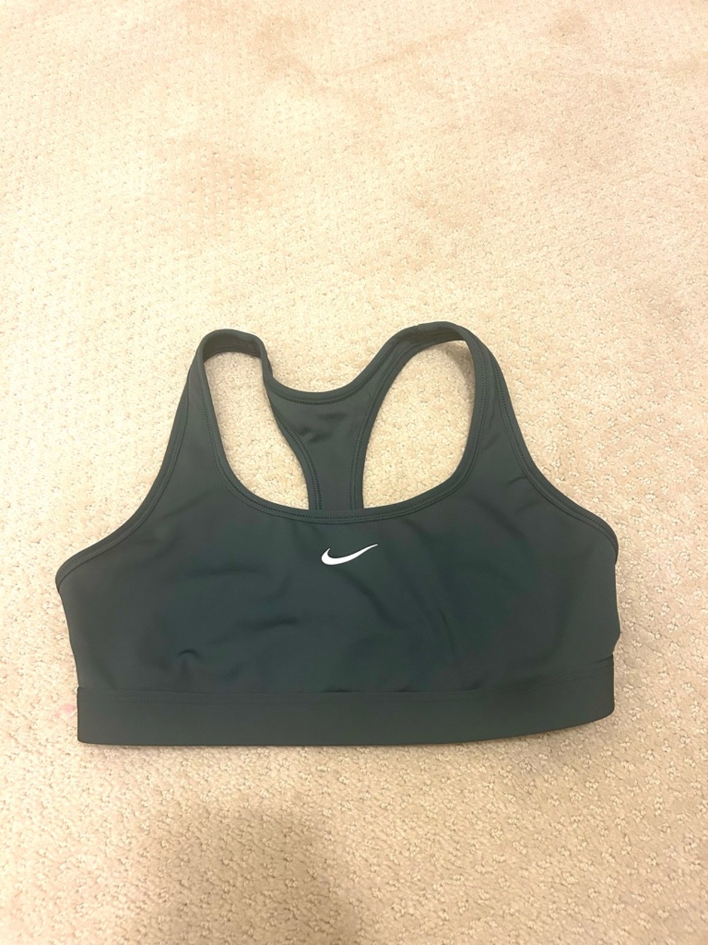 Nike Dark Green/Forest Green Racerback Dri-FIT Sports Bra with White Swoosh